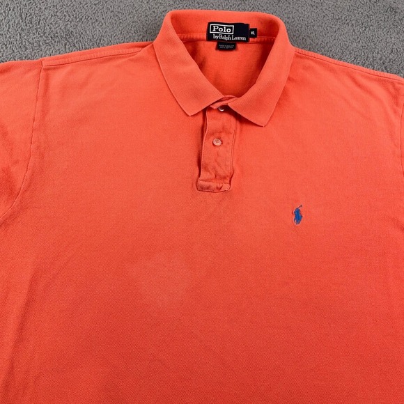 VTG Polo Ralph Lauren Polo Shirt Mens XL Orange Short Sleeve Blue Pony Preppy - Picture 1 of 9